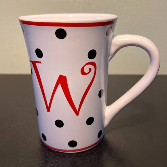 HOME ESSENTIALS Letter "W” Monogram Initial Black Polka Dot Ceramic Mug - Picture 2 of 6